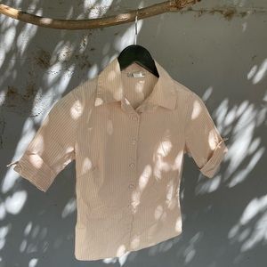 Vintage Pinstriped Button Down with Cuffed 3/4 Sleeve